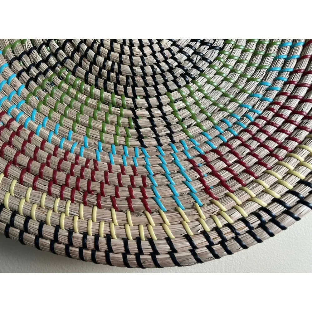 Handcrafted Coiled Woven Wall Basket Tray | Fiber Art Decorative Basket |